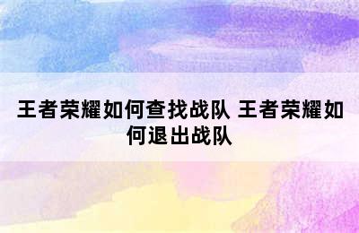 王者荣耀如何查找战队 王者荣耀如何退出战队